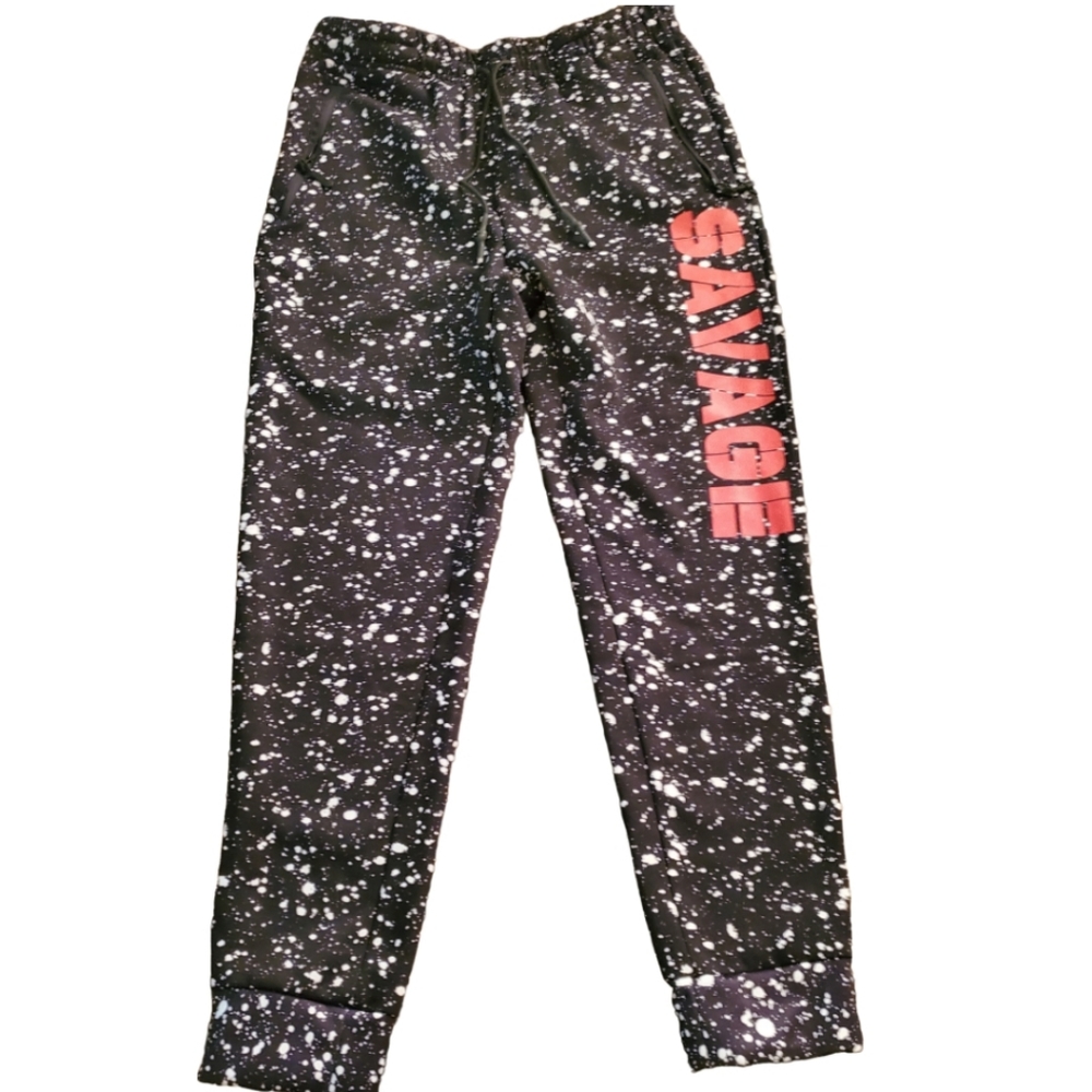 Public Record Men's standard fit black white paint spatter savage Joggers M NWT